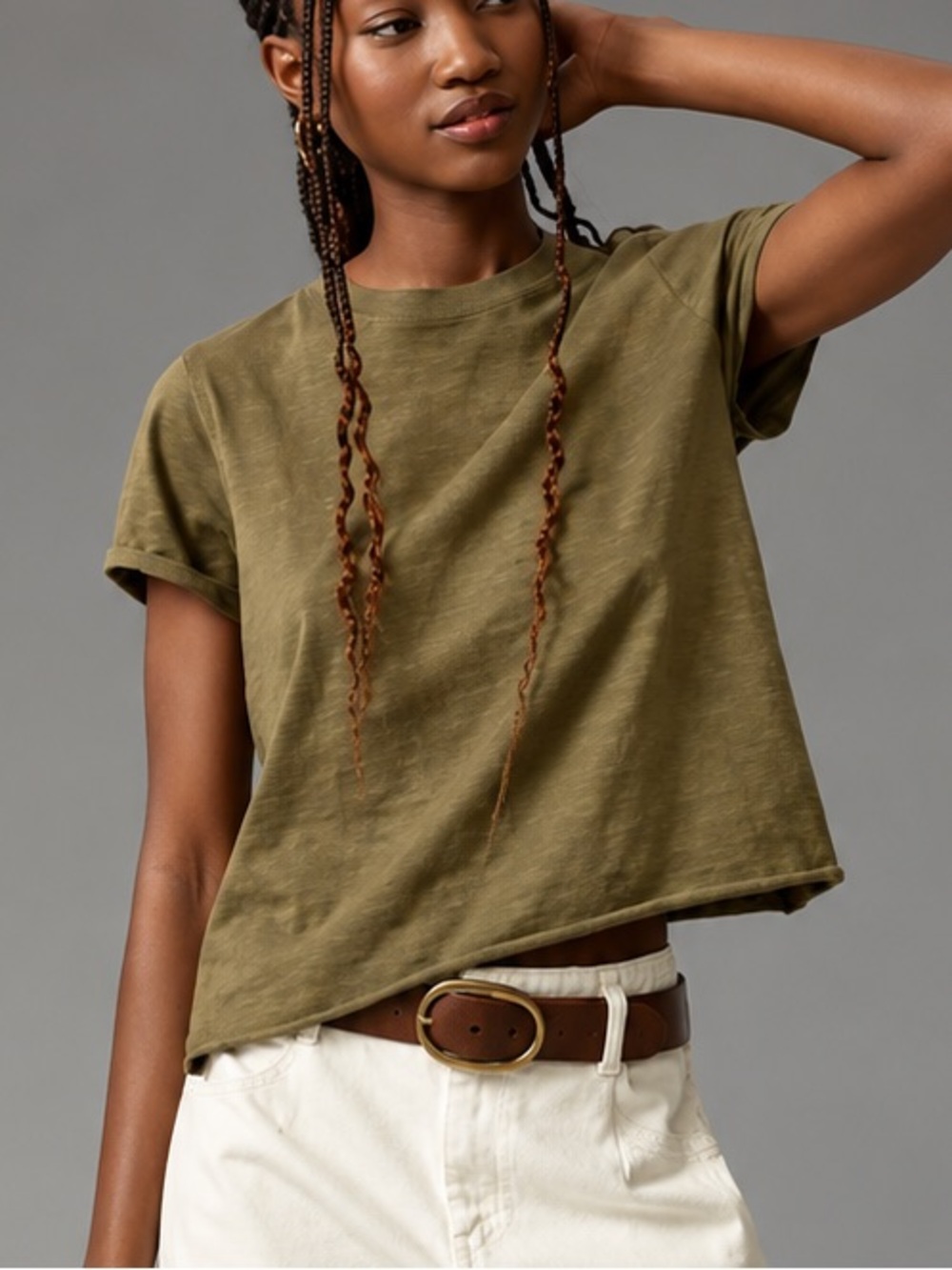 Anthropologie Maeve Caitlin Cotton Boxy Tee Olive Green L